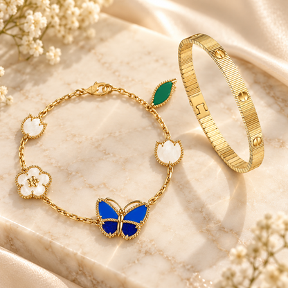 [Love's Uplift] Lucky Spring Butterfly 5-Motif & LOVE Unlimited Bracelet Stack Set