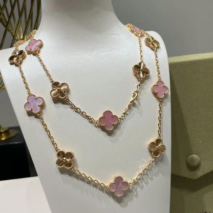 [Love's Uplift]CLOVER 20 MOTIFS LASER PINK MOP NECKLACE