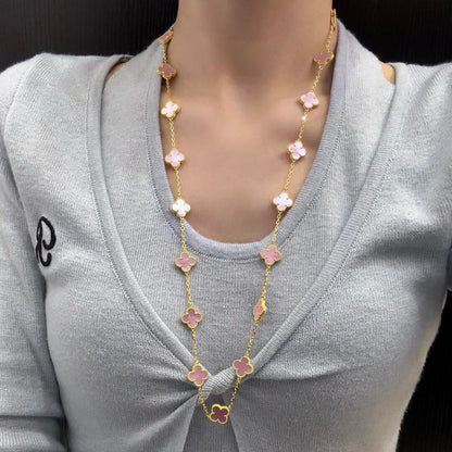[Love's Uplift]CLOVER 20 MOTIFS PINK MOP NECKLACE