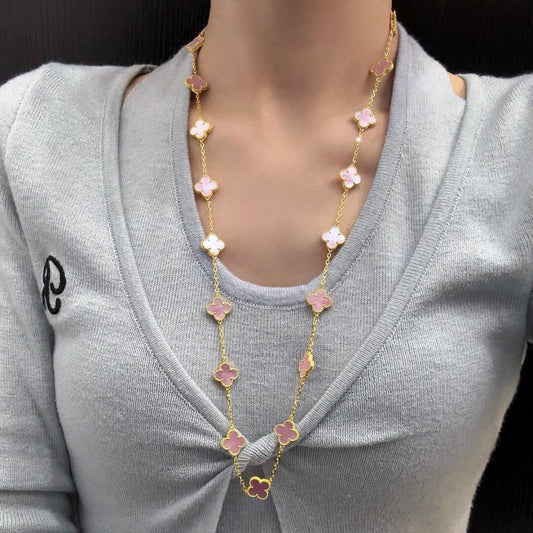 [Love's Uplift]CLOVER 20 MOTIFS PINK MOP NECKLACE