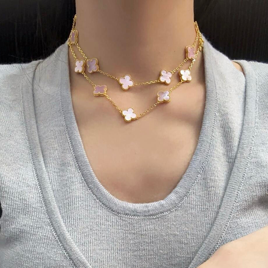 [Love's Uplift]CLOVER 20 MOTIFS PINK MOP NECKLACE