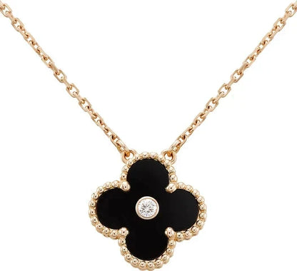 [Love's Uplift]CLOVER 15MM DIAMOND ONYX NECKLACE