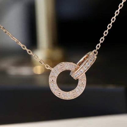 [Love's Uplift]LOVE 7.6MM NECKLACE ROSE GOLD AND SILVER  FULL DIAMOND