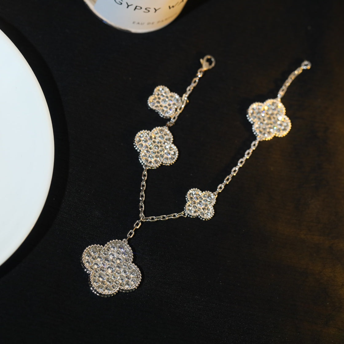 [Love's Uplift]CLOVER BRACELET 5 MOTIF SILVER DIAMOND PAVED