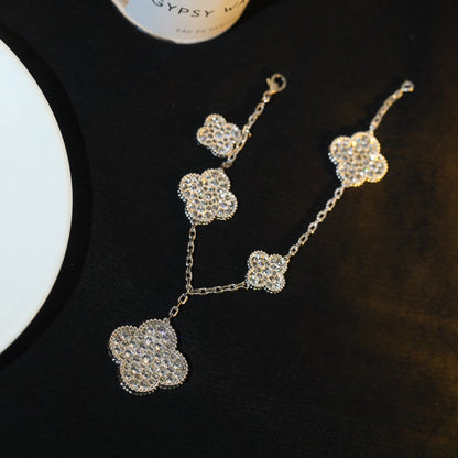 [Love's Uplift]CLOVER BRACELET 5 MOTIF SILVER DIAMOND PAVED
