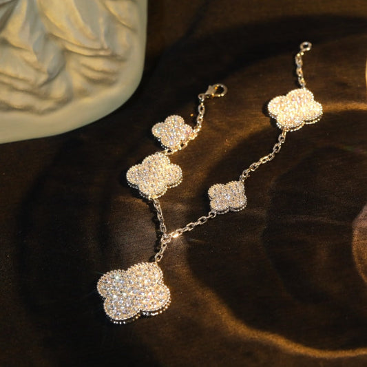 [Love's Uplift]CLOVER BRACELET 5 MOTIF SILVER DIAMOND PAVED