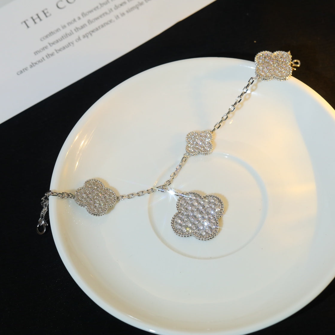 [Love's Uplift]CLOVER BRACELET 5 MOTIF SILVER DIAMOND PAVED