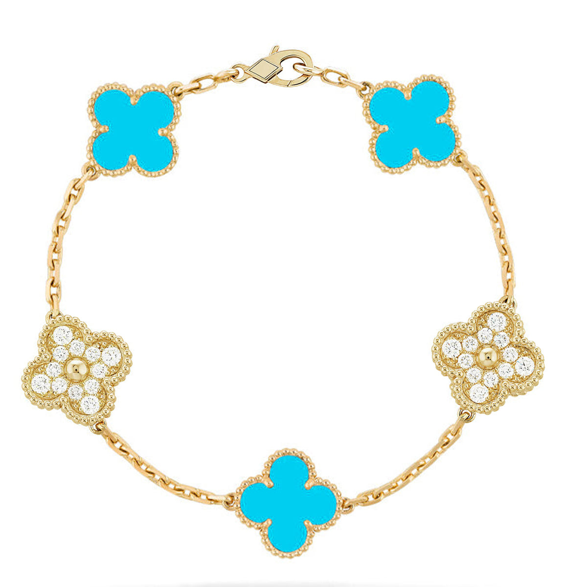 [Love's Uplift] CLOVER 5 MOTIF TURQUOISE BRACELET COLLECTION