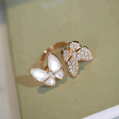 [Love's Uplift]TWIN BUTTERFLY DIAMOND MOP RING