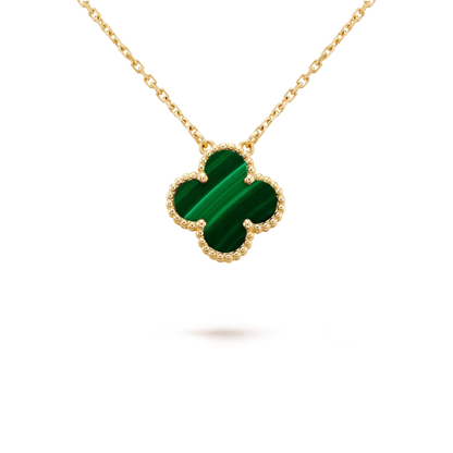 [Love's Uplift]CLOVER 15MM MALACHITE SINGLE FLOWER  NECKLACE
