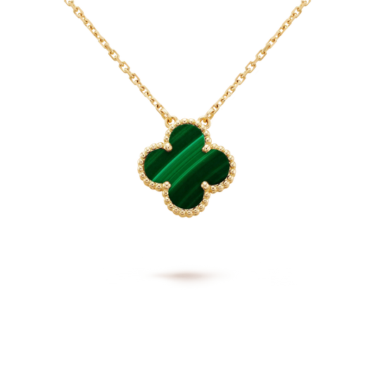 [Love's Uplift]CLOVER 15MM MALACHITE SINGLE FLOWER  NECKLACE