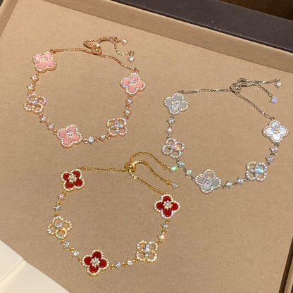 [Love's Uplift]CLOVER 5 MOTIF PINK BLUE RED WHITE BRACELET