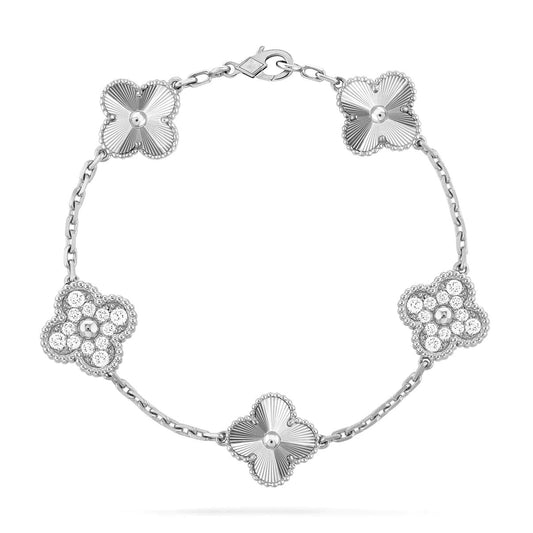 [Love's Uplift]CLOVER 5 MOTIF SILVER DIAMOND BRACELET