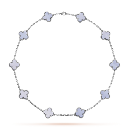 [Love's Uplift]CLOVER 10 MOTIFS BLUE CHALCEDONY NECKLACE