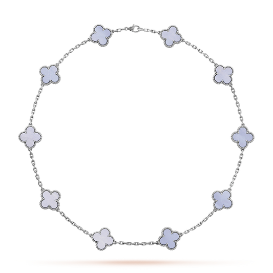 [Love's Uplift]CLOVER 10 MOTIFS BLUE CHALCEDONY NECKLACE