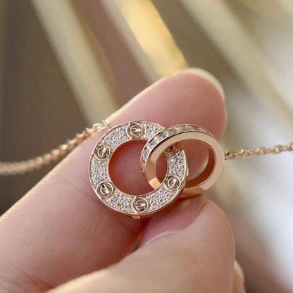 [Love's Uplift]LOVE 7.6MM NECKLACE ROSE GOLD AND SILVER  FULL DIAMOND