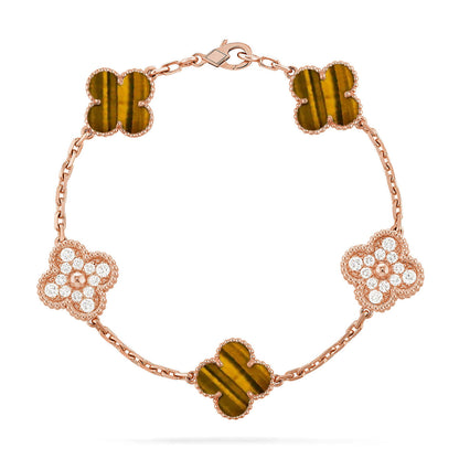 [Love's Uplift] CLOVER 5 MOTIFS TIGER EYE BRACELET COLLECTION
