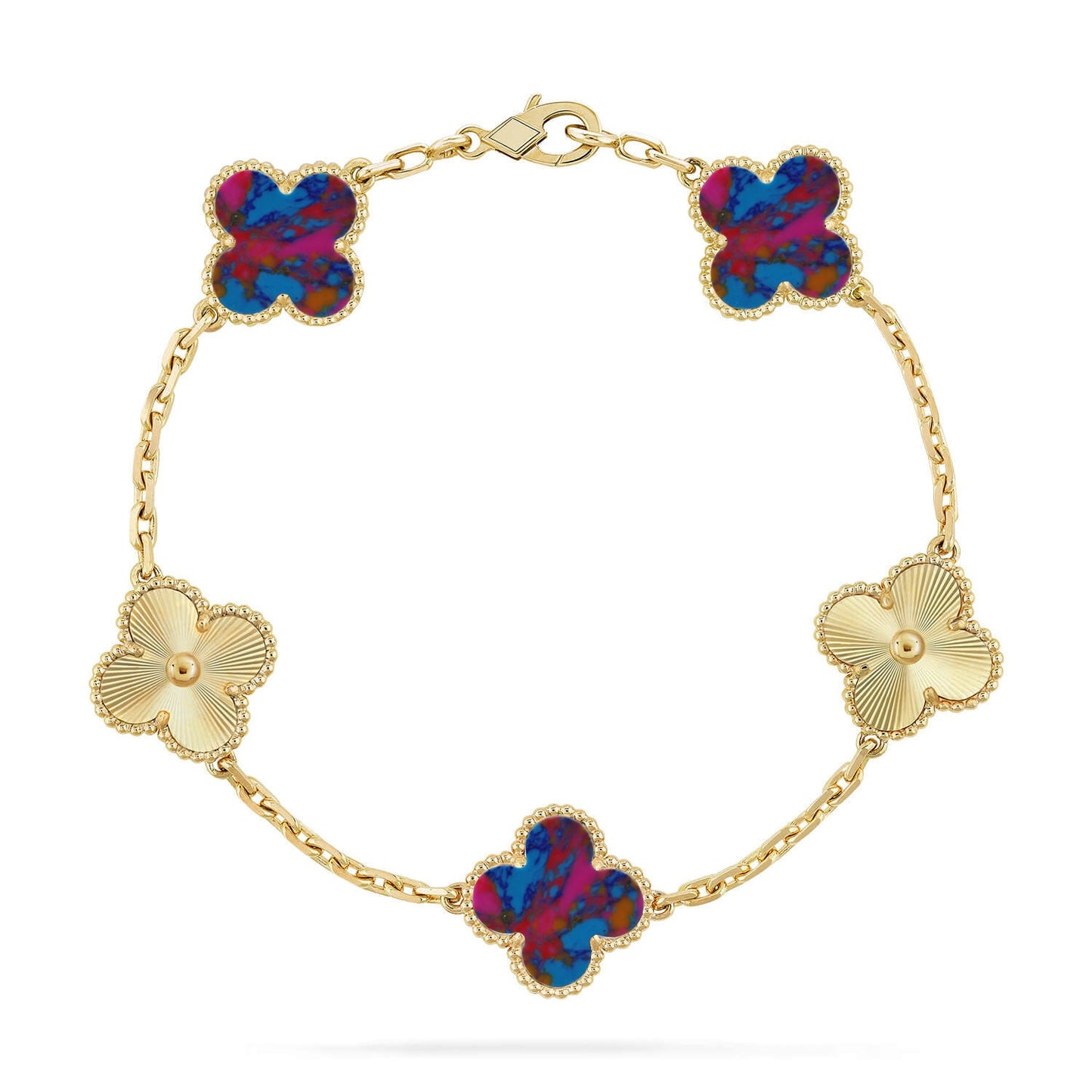 [Love's Uplift]CLOVER 5 MOTIF COLOR GEMSTONES BRACELET COLLECTION