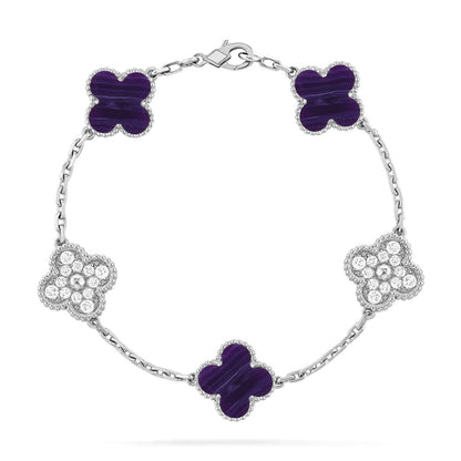 [Love's Uplift]CLOVER 5 MOTIF PURPLE STRIPES BRACELET COLLECTION
