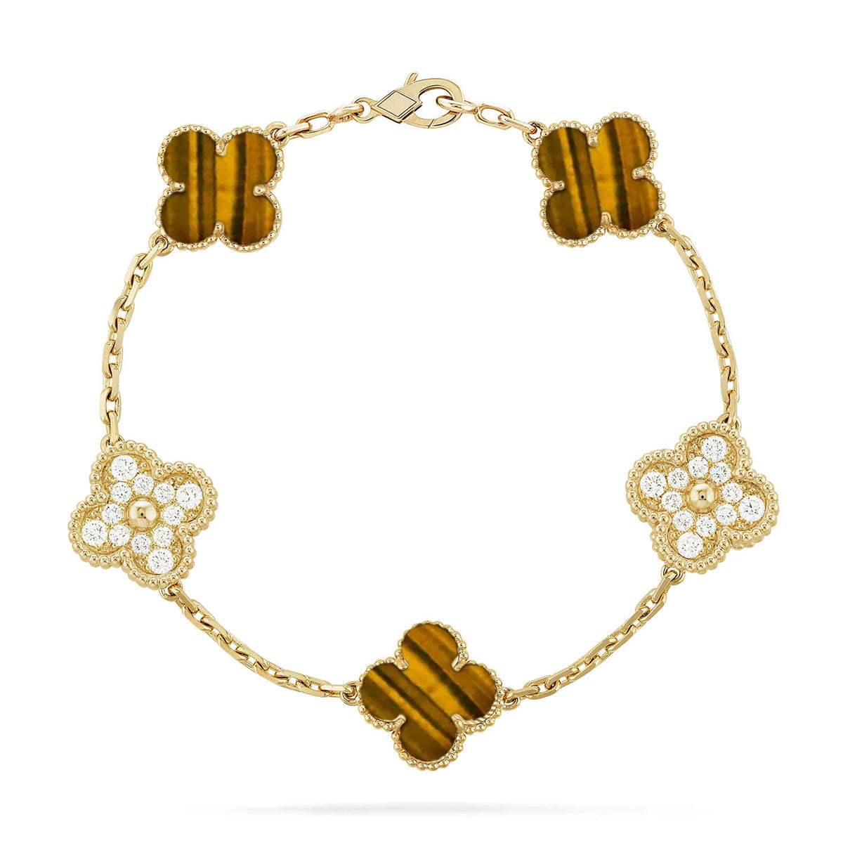 [Love's Uplift] CLOVER 5 MOTIFS TIGER EYE BRACELET COLLECTION