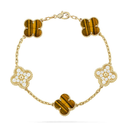 [Love's Uplift] CLOVER 5 MOTIFS TIGER EYE BRACELET COLLECTION