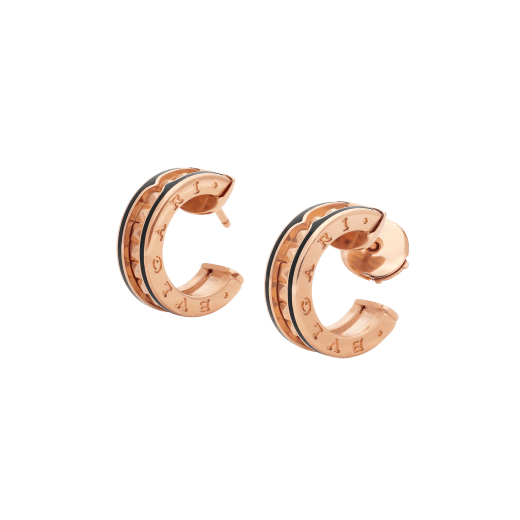 [Love's Uplift]ZERO 1 ROCK PINK GOLD EARRINGS WITH STUDDED SPIRAL AND BLACK CERAMIC