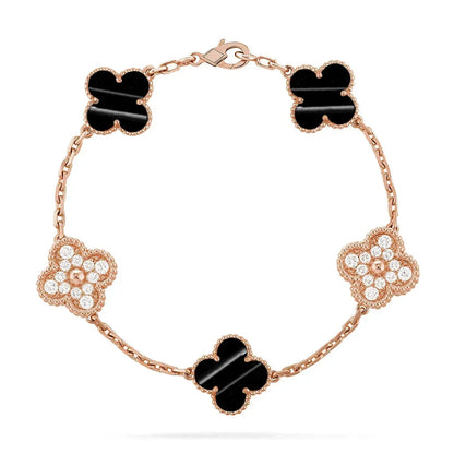 [Love's Uplift]Clover Laser  Pulsar Stone 5-Motif & LOVE Diamond-Paved Bracelet Stack Set