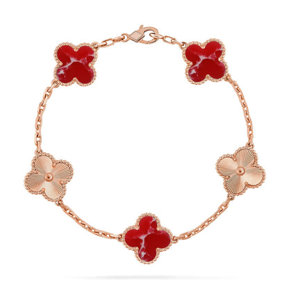[Love's Uplift]CLOVER 5 MOTIF RED PATTERN BRACELET COLLECTION