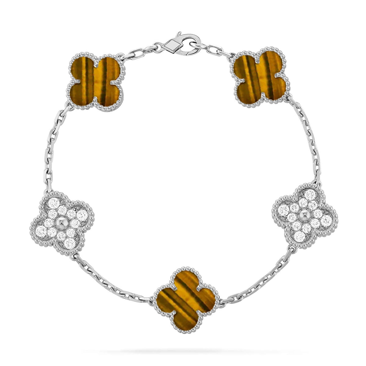 [Love's Uplift] CLOVER 5 MOTIFS TIGER EYE BRACELET COLLECTION