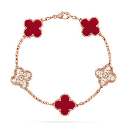 [Love's Uplift] CLOVER 5 MOTIF RED CORNELIAN BRACELET COLLECTION