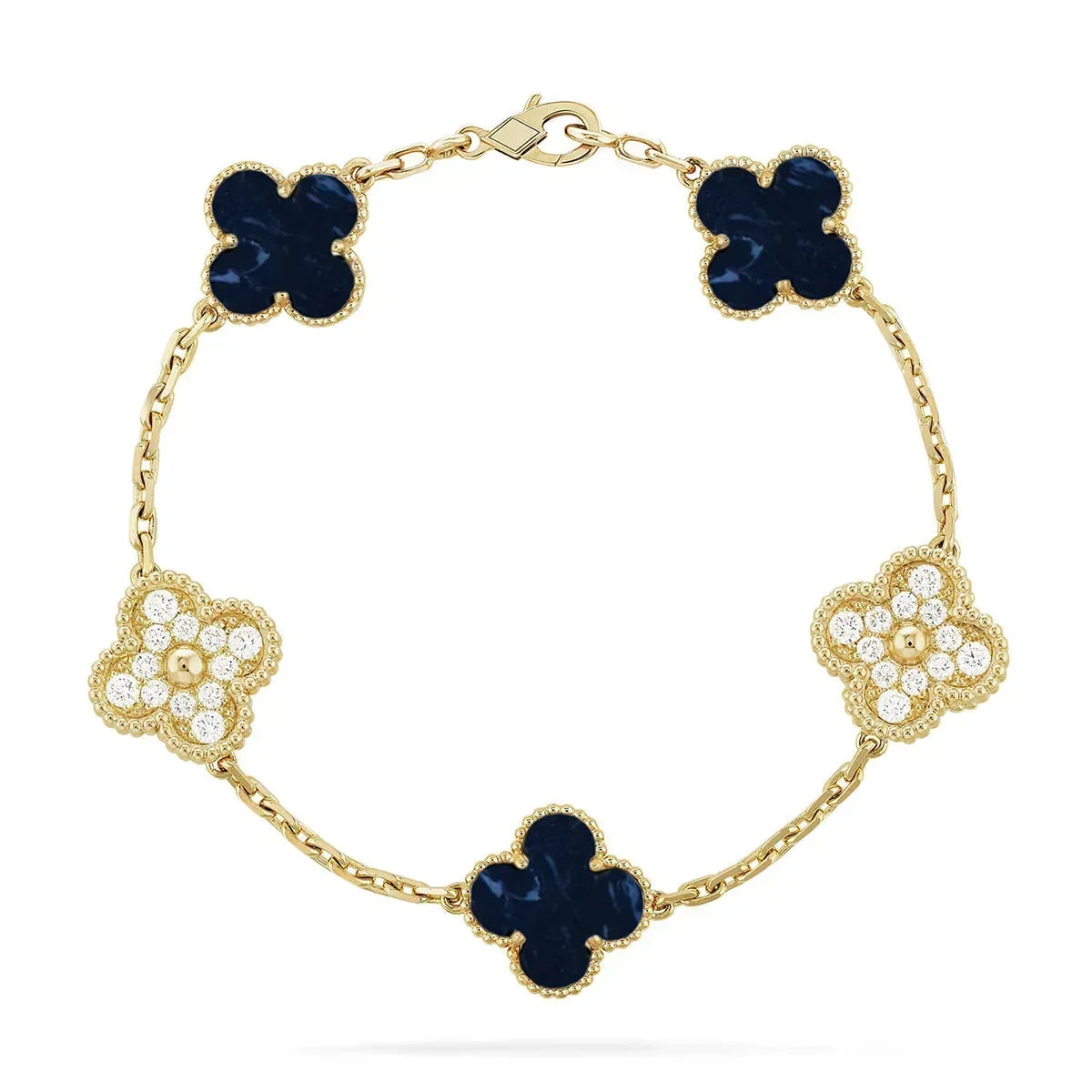 [Love's Uplift]Clover 5-Motif Malachite & Pietersite Bracelet Stack Set