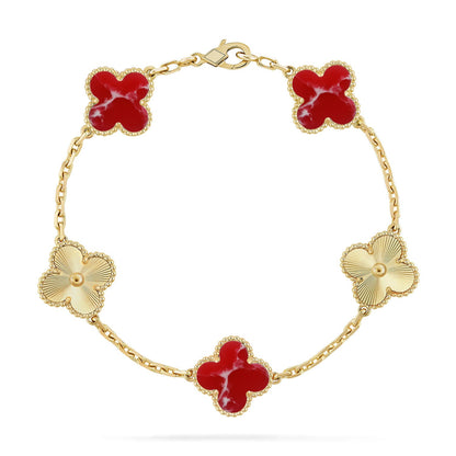 [Love's Uplift]CLOVER 5 MOTIF RED PATTERN BRACELET COLLECTION