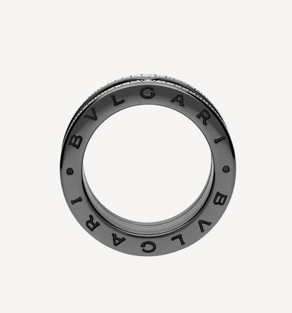 [Love's Uplift]ZERO 1 ROCK FOUR-BAND BLACK CERAMIC WITH STUDDED SPIRAL AND PAVED DIAMONDS RING