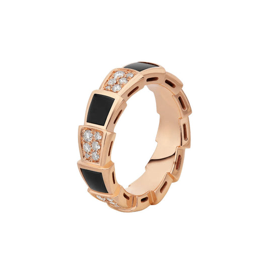 [Love's Uplift]SERPENTI RING PINK GOLD BLACK MOP DIAMOND PAVED 4MM