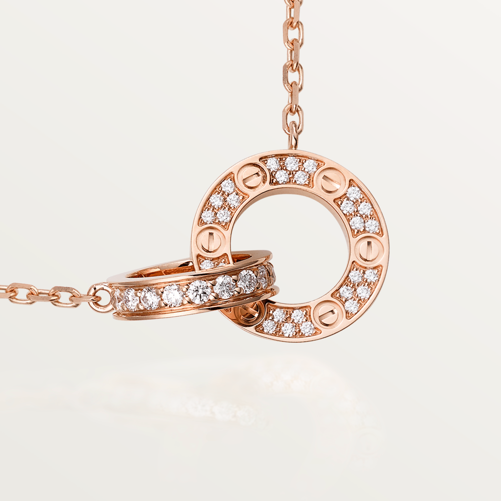 [Love's Uplift]LOVE 7.6MM NECKLACE ROSE GOLD AND SILVER  FULL DIAMOND