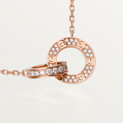 [Love's Uplift]LOVE 7.6MM NECKLACE ROSE GOLD AND SILVER  FULL DIAMOND