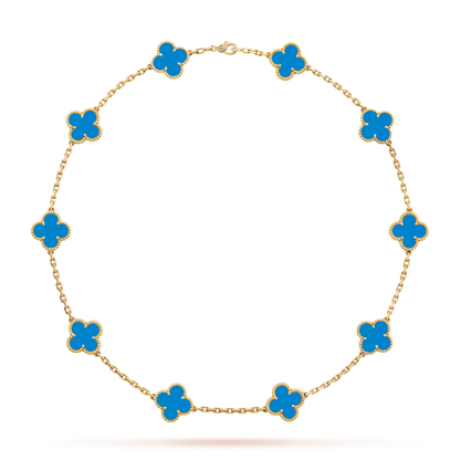 [Love's Uplift]CLOVER 10 MOTIFS BLUE AGATE NECKLACE