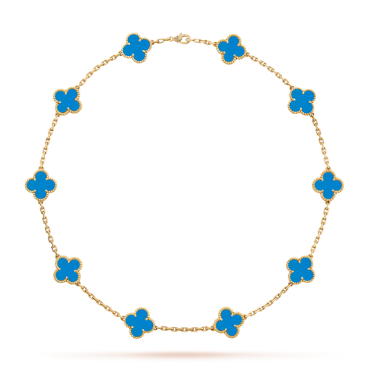 [Love's Uplift]CLOVER 10 MOTIFS BLUE AGATE NECKLACE