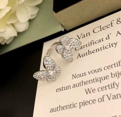 [Love's Uplift]TWIN SILVER BUTTERFLY DIAMOND RING