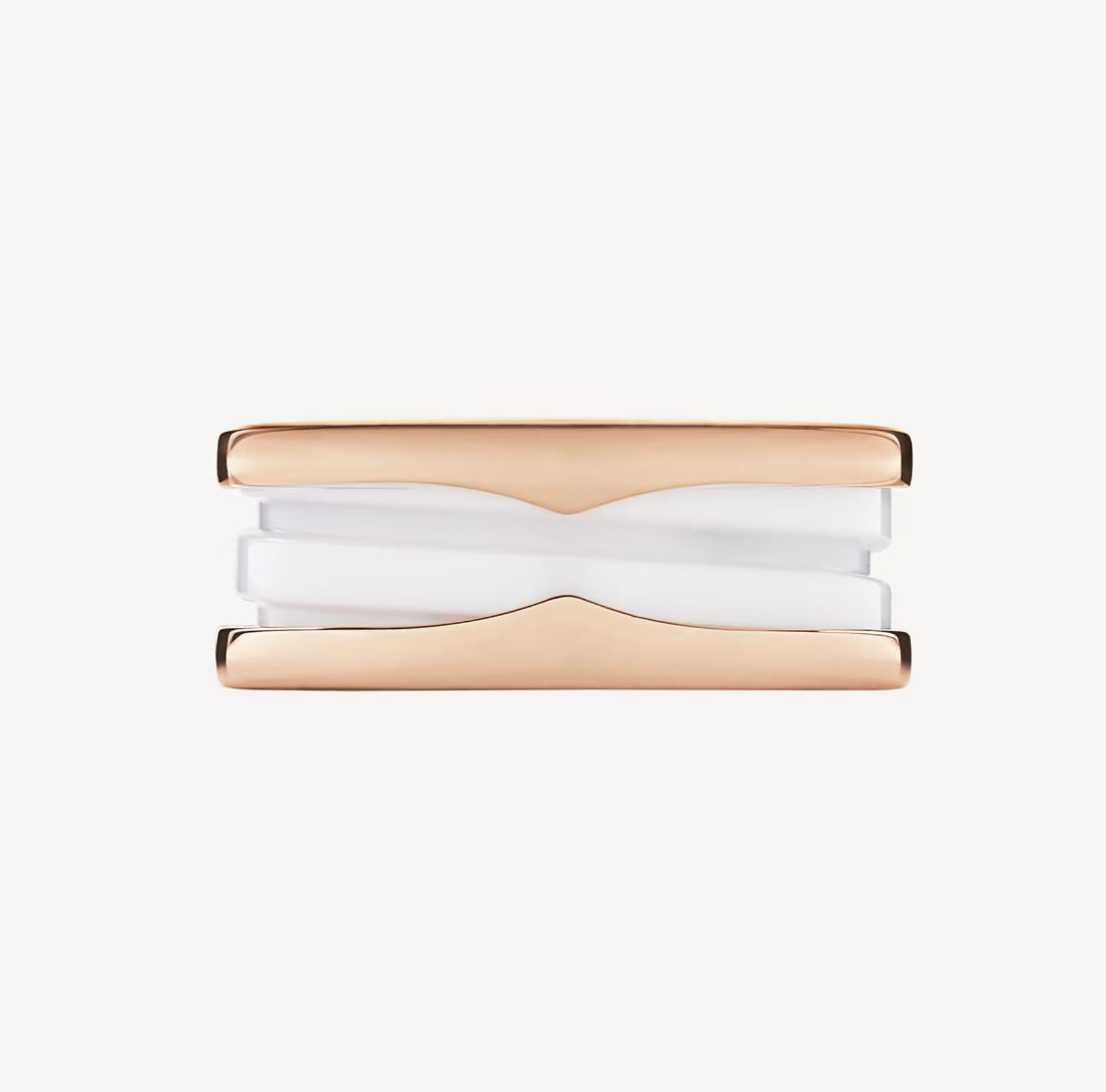 [Love's Uplift]ZERO 1 TWO-BAND LOOPS AND WHITE CERAMIC SPIRAL PINK GOLD RING