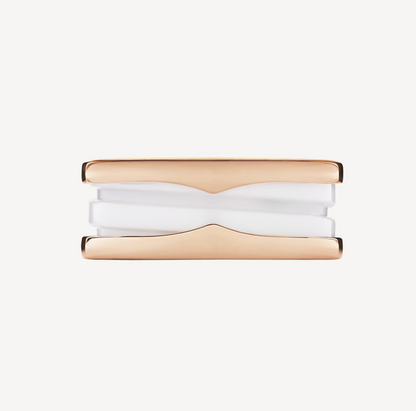 [Love's Uplift]ZERO 1 TWO-BAND LOOPS AND WHITE CERAMIC SPIRAL PINK GOLD RING