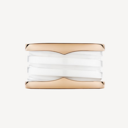 [Love's Uplift]ZERO 1 FOUR-BAND LOOPS AND WHITE CERAMIC SPIRAL PINK GOLD RING