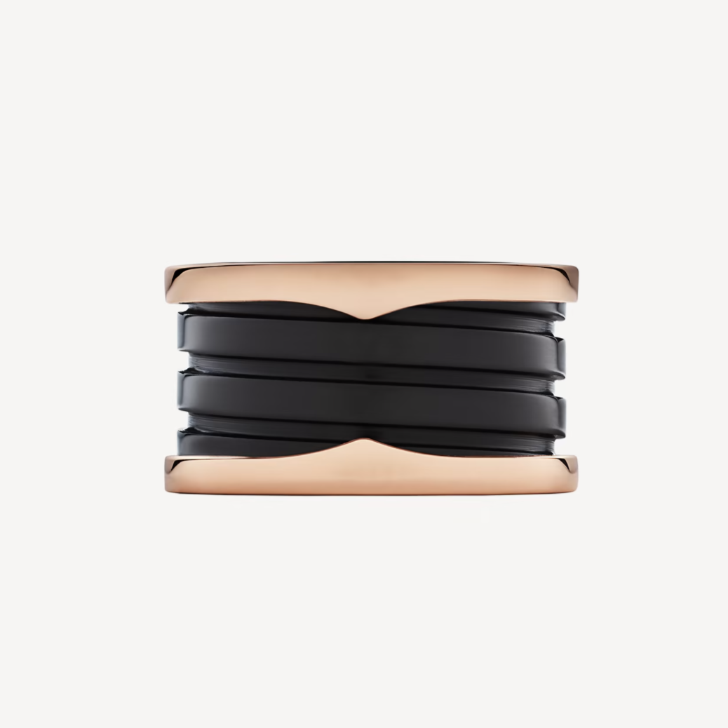 [Love's Uplift]ZERO 1 FOUR-BAND LOOPS AND BLACK CERAMIC SPIRAL PINK GOLD RING