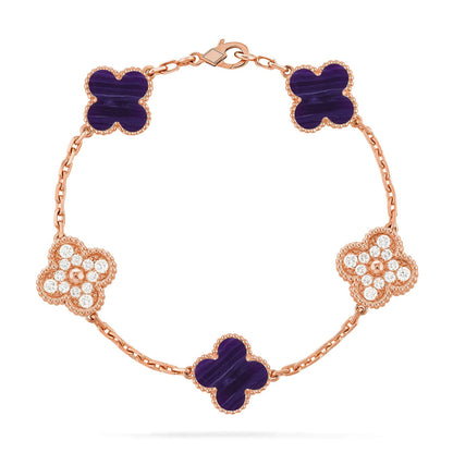 [Love's Uplift]CLOVER 5 MOTIF PURPLE STRIPES BRACELET COLLECTION
