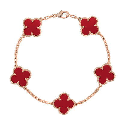 [Love's Uplift] CLOVER 5 MOTIF RED CORNELIAN BRACELET COLLECTION