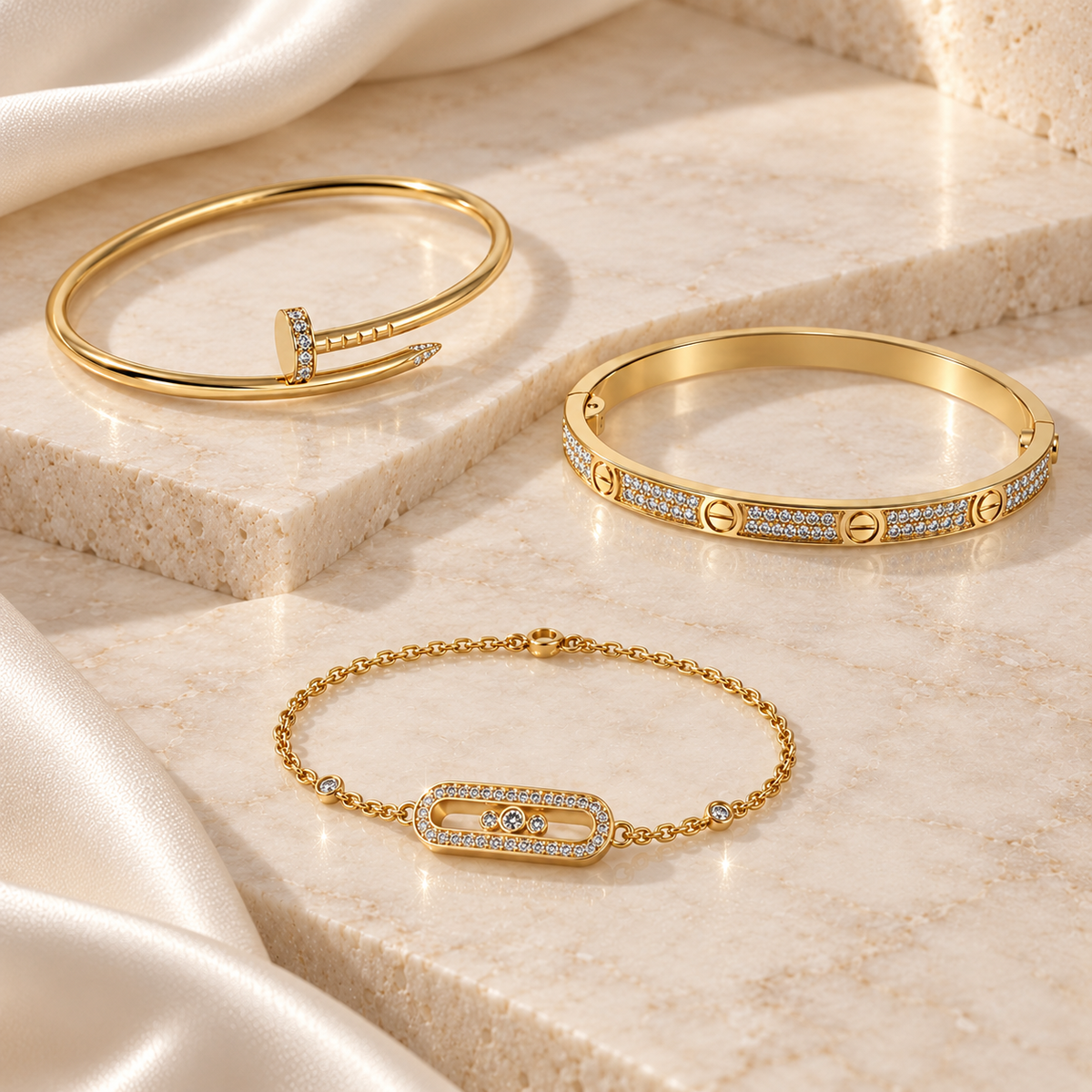 [Love's Uplift] LOVE & JUSTE Baby Move Diamond Bracelet Stack Set
