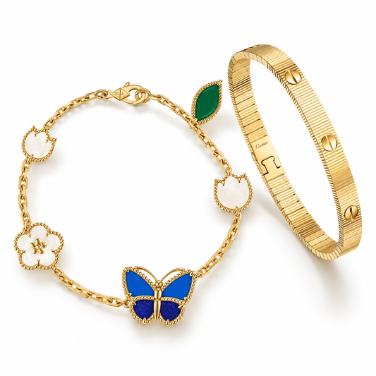 [Love's Uplift] Lucky Spring Butterfly 5-Motif & LOVE Unlimited Bracelet Stack Set