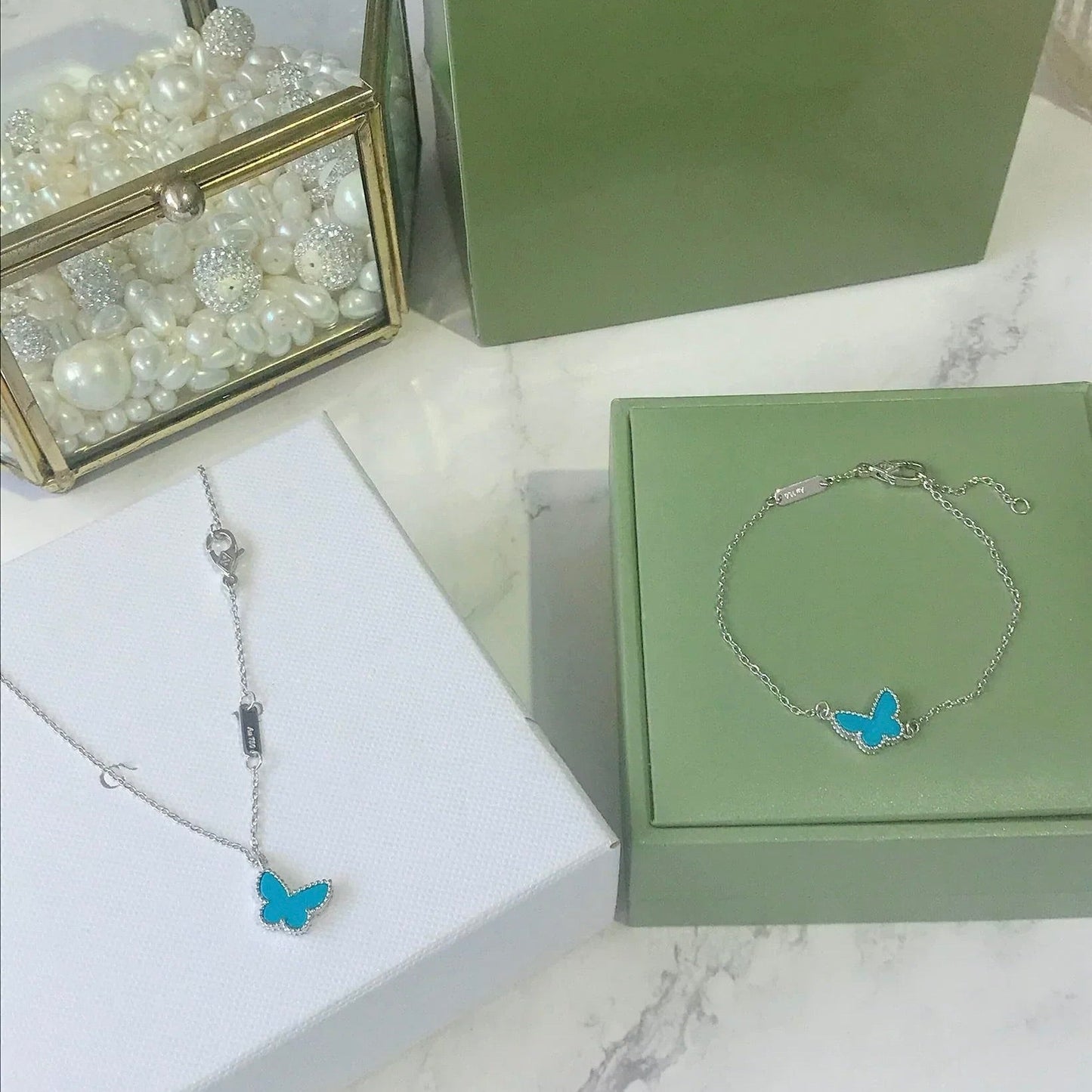 [Love's Uplift]BUTTERFLY TURQUOISE BUTTERFLY BRACELET SILVER