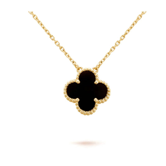 [Love's Uplift]CLOVER 15MM BLACK ONYX SINGLE FLOWER NECKLACE