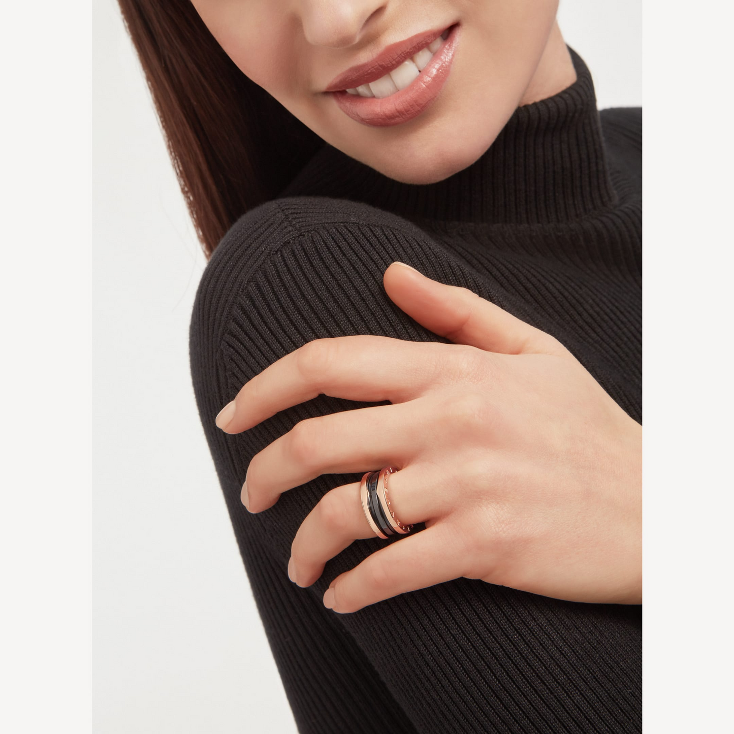 [Love's Uplift]ZERO 1 TWO-BAND LOOPS AND BLACK CERAMIC PINK GOLD RING